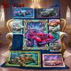 Classic Car Collage 2D Flat Pattern Flannel Blanket, High Quality All Seasons, Home Decor, Warmth and Comfort, Perfect for Christmas Gifts.
