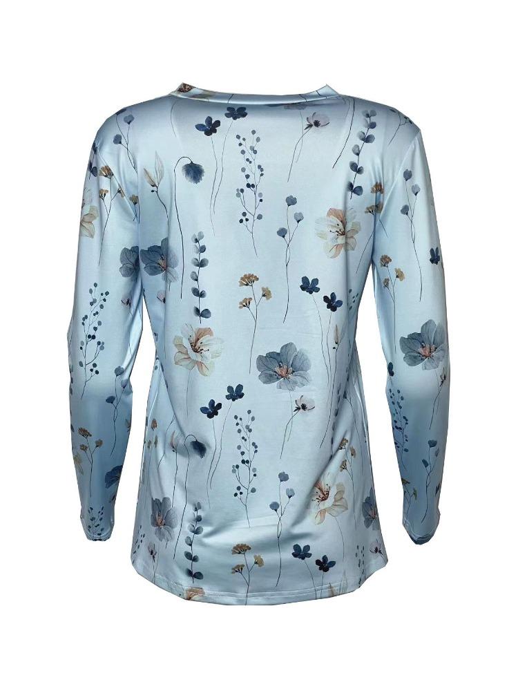Fashion Women Long Sleeve Cross Border Floral Print Trendy T-Shirt European American