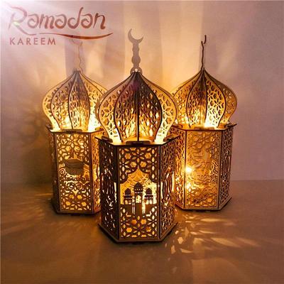 Ciondolo in Legno Eid Mubarak con Luci a Candela LED Decorazioni Ramadan per la Casa Festa Islamica Musulmana Decorazione Eid Ramadan