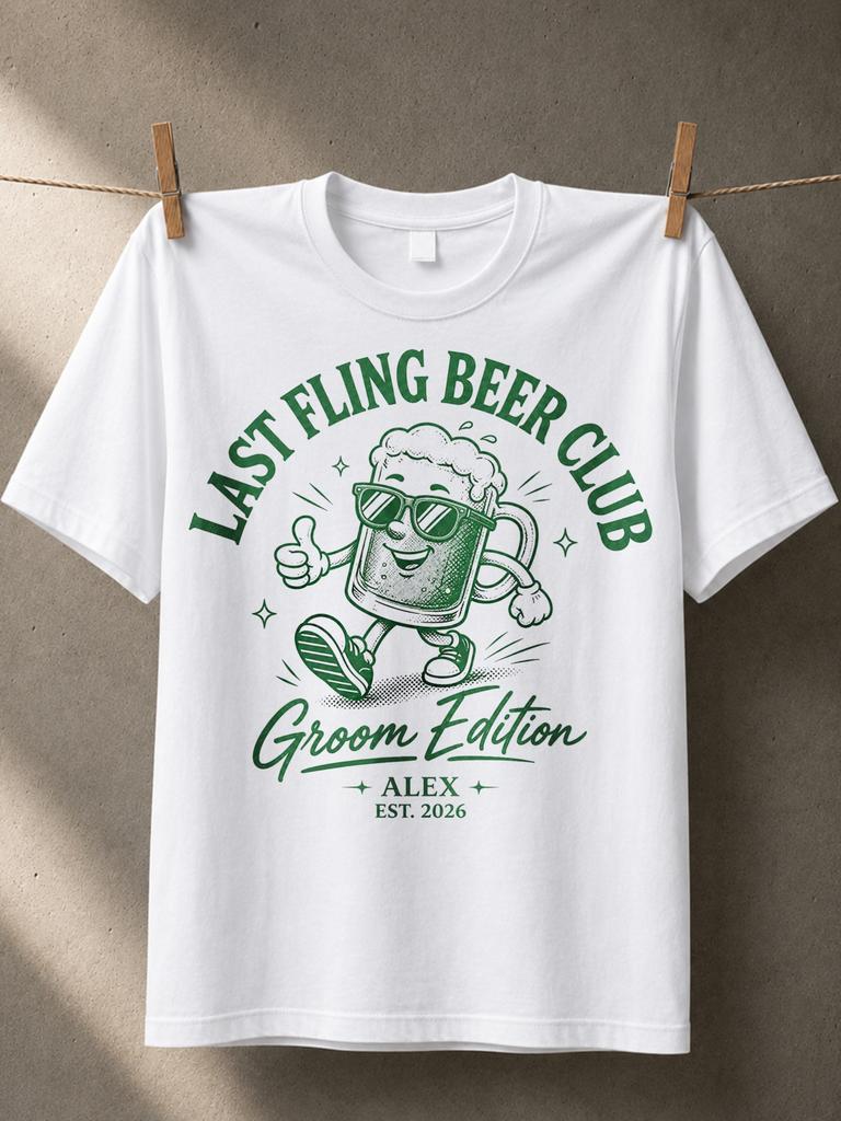 Last Fling Beer Club Groom Edition Thumbsup Beer Mascot Green Line Art Alex 2026 And Vintage Party Unisex All Tshirt