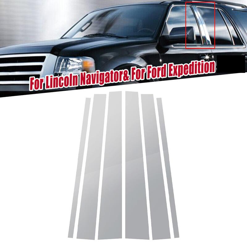 6Pcs Chrome Window Pillar Posts Trim Cover Door Silver Exterior Stickers Decal For Lincoln Navigator Ford Expedition 1997-2017