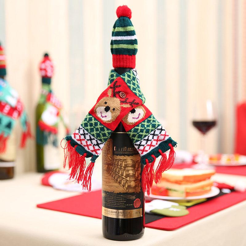 

1Pcs Cartoon Christmas Wine Bottle Decor Accessories Fashion Knitted Scarf Hat Party Holiday DIY Festive Decorations Supplies