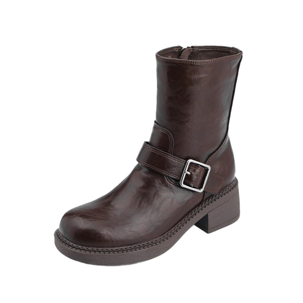 2025 Winter New Short Martin Boots Women's Side Zipper Small Thick-soled Heightening Elastic Boots Women's Retro