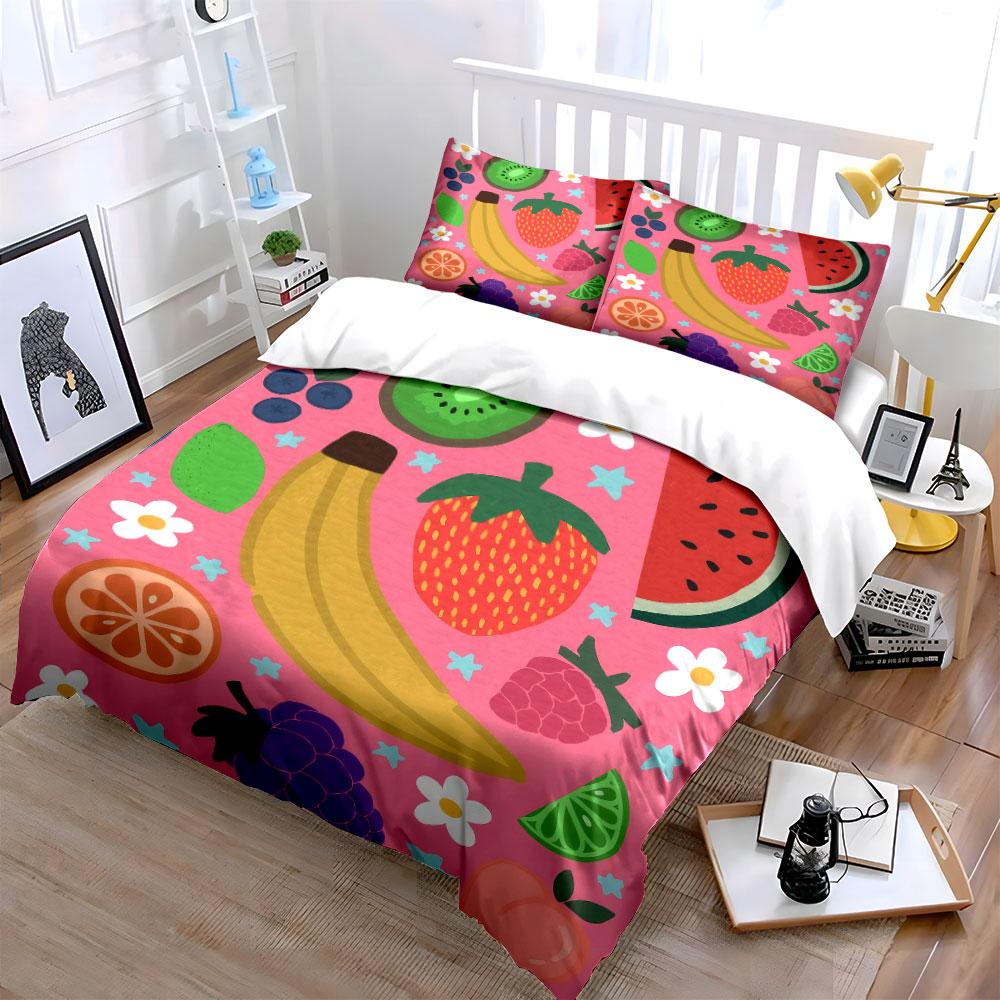 Colorful Fruit Decor Set Bedding Set With 1 Duvet Cover 2 Pillowcases Single Double King Queen, Gift
