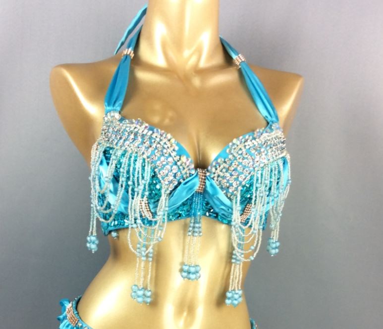 Women Beading Sequins Samba Carnival Belly Dancing Bra Top for Halloween Dance EDC Rave Outfit Night Party Stage Performance