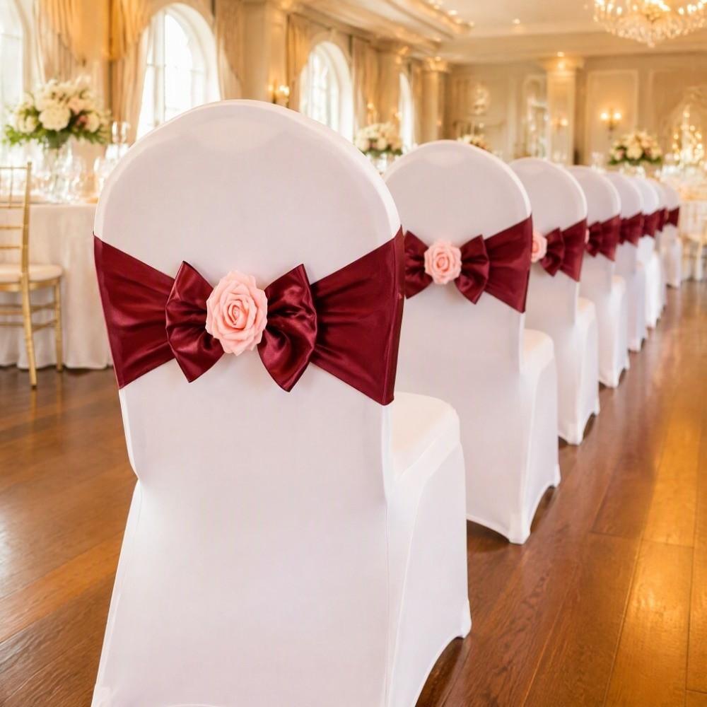 2 Stück Wiederverwendbare Stuhl Fliege Vintage Stuhllehne Blume Satin Stuhlschärpen Band Hochzeit