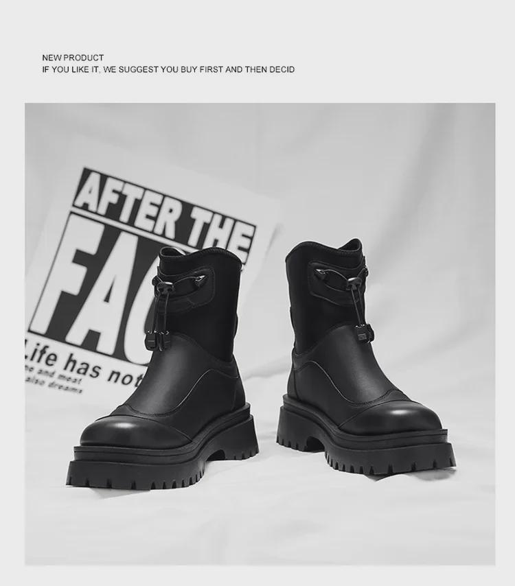 Men's Winter Fashion Waterproof Non-Slip High-Top Leather Boots with Thick Soles and Height Increase