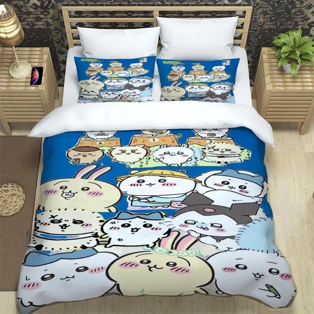 Cartoon Chiikawa Pattern Quilt Cover With Pillowcases 3D Digital Printed Bedding Set Twin Full Queen King Christmas Gift