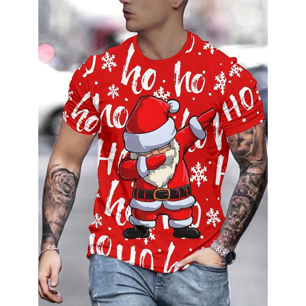 Christmas Reindeer 3D Print Men's T-Shirt Summer Casual Round Neck Short Sleeve Top Fun Santa Claus