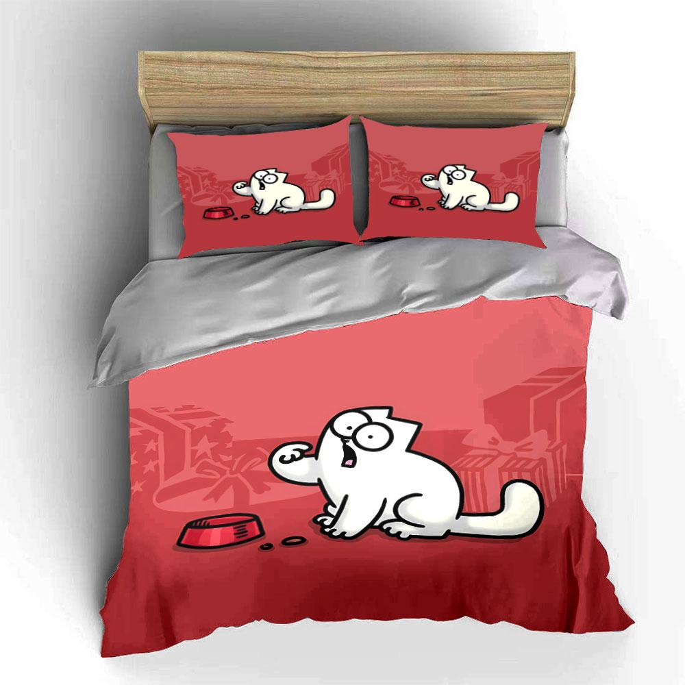 White cartoon cat motif. Bedding sets Duvet cover sets Duvet covers Pillowcases(1*Duvet Cover 2*Pillowcases without duvet insert)