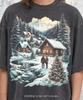 Vintage Winter Wonderland Comfort Colors® Tshirt, Snowy Cabin Christmas Tree Graphic Tee, Retro 90s Nature Y2K Style Cozy Holiday Shirt