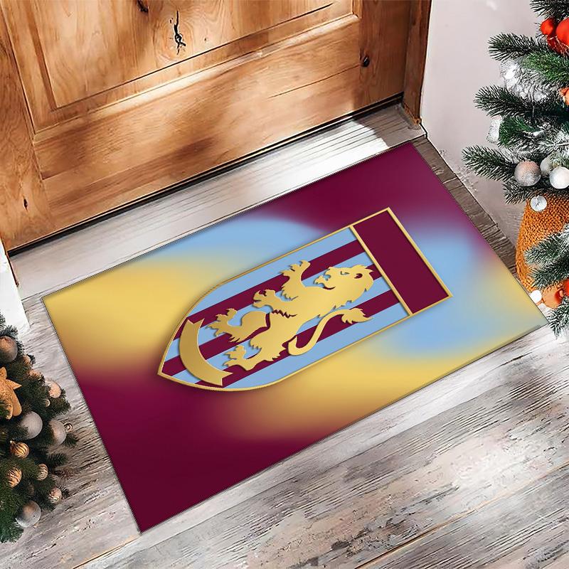 Aston Villa Voetbal Print Kristal Fluweel Tapijt, Comfortabel Waterabsorberend Antislip Binnen Vloerkleed