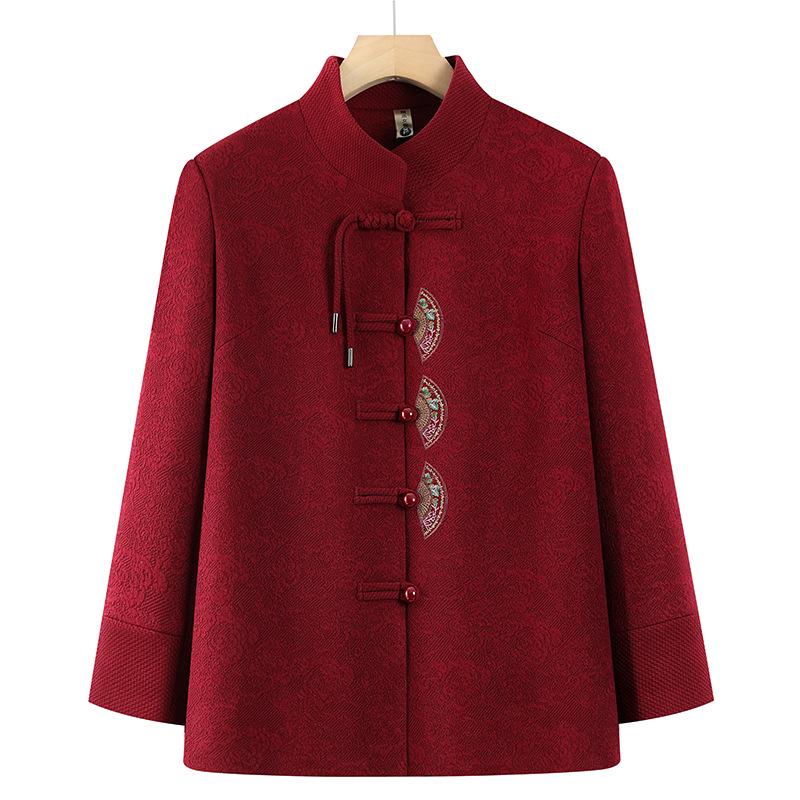 Women's Plus Velvet Thickened Tang Suit for Autumn/Winter - Warm Woolen Top for Elderly Grandmother