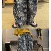 Women's Black Floral Print Linen Blend Harem Pants Loose Casual Lantern Trousers