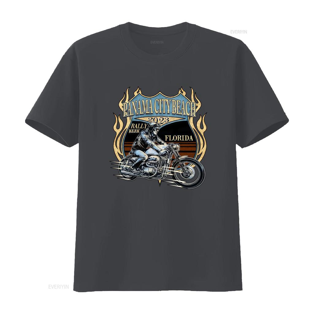 Vintage Retro Biker Panama City Beach Rally Week Motorcycle Rider Flame Print Casual T Shirt vintage Washed graphic Soft