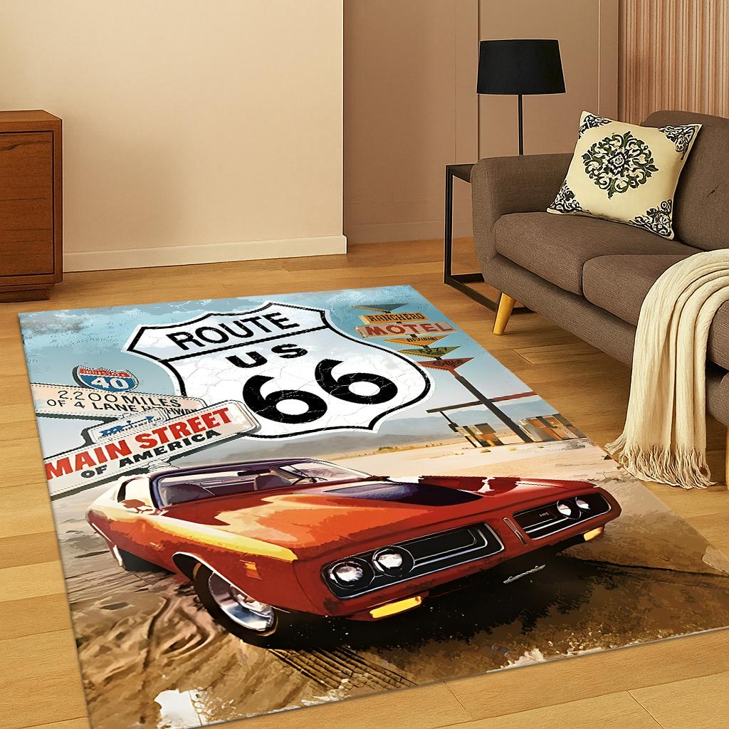 

Route 66 Retro America Mother Road Carpet Rug for Living Room Sofa Home Bedroom Kitchen Doormat Decor,Playroom Non-slip Mat 40x60cm