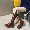 Women Knee High Chelsea Boots Keep Warm Boots for Women Fur Zipper Female Platform Boots Plush Edge Women Shoes New