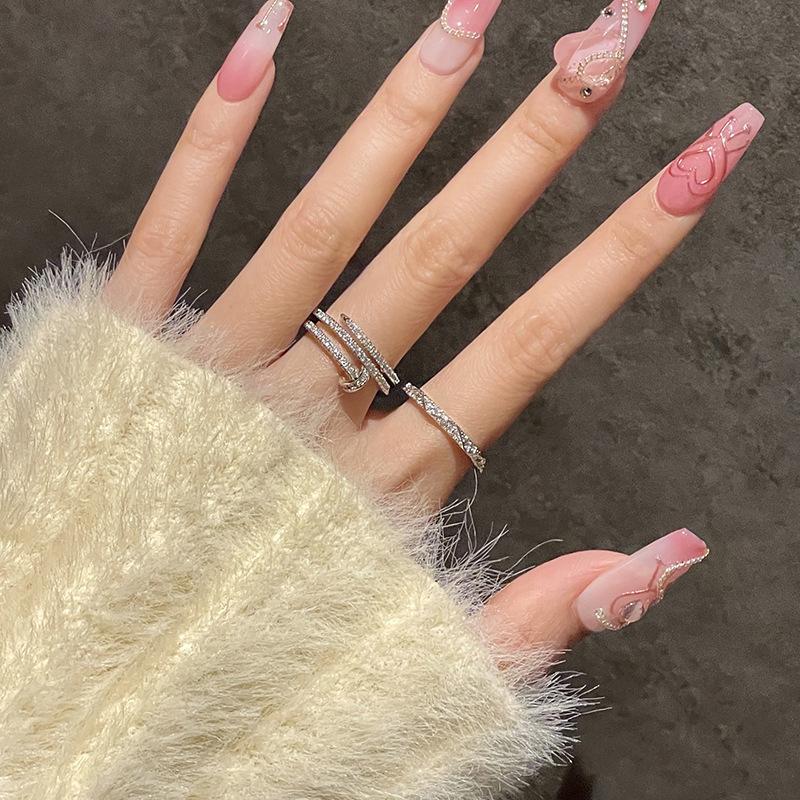 Flash Diamonds Full Of Diamonds, Zircon Lines, Nail Combinations, Stacked Rings, Women'S Niche Design Rings, Advanced Sense