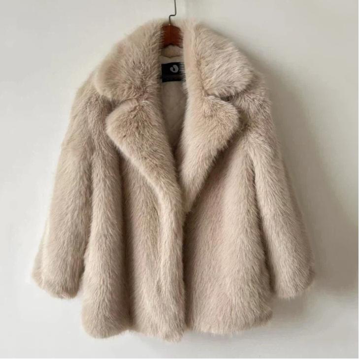 Fur Coat Women's Autumn And Winter Warm Suit Collar Imitation Fur Coat Medium Long Fox Fur Coat