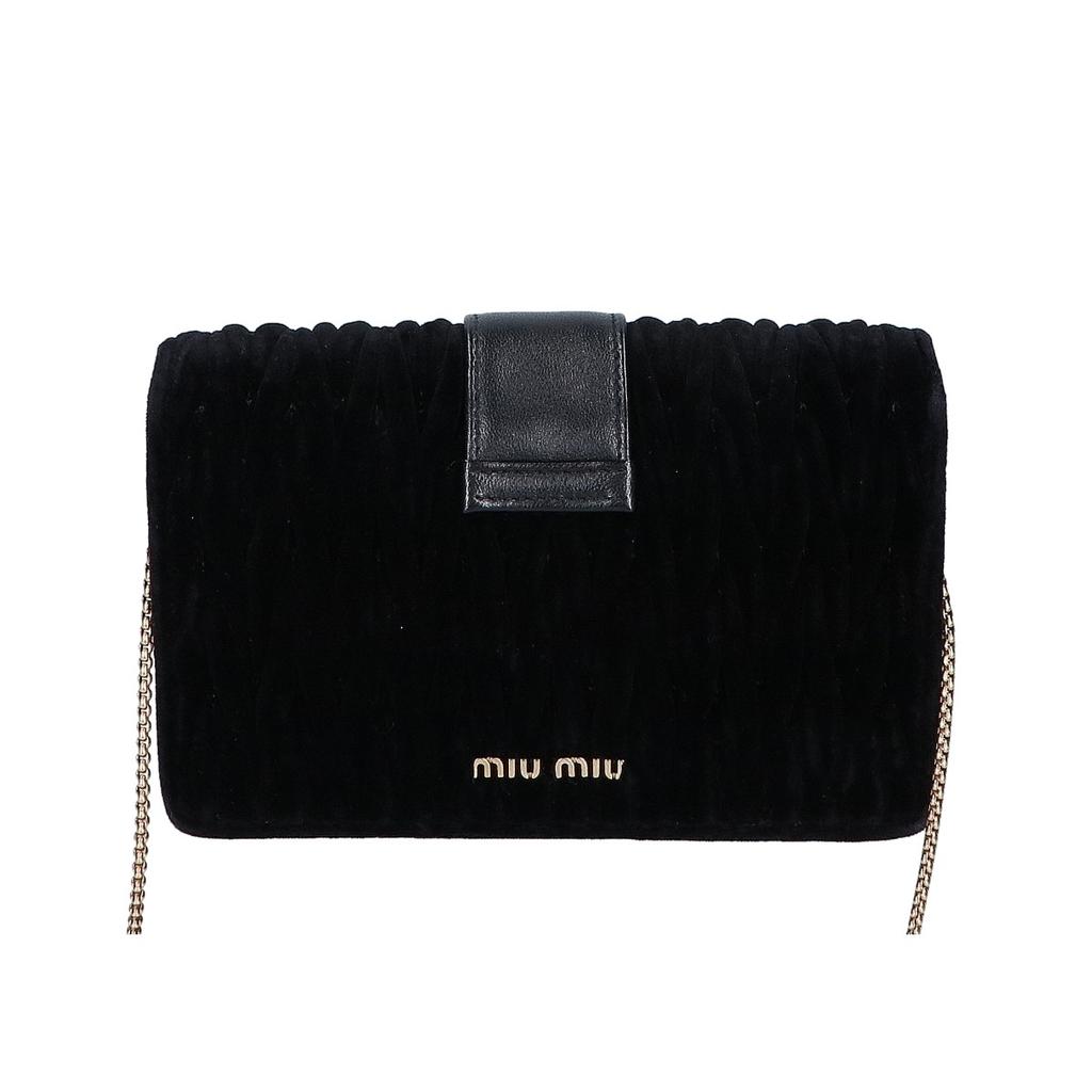 MIUMIU 5BH095 Velour Matelasse Multi-Jeweled Flap 2-Way Clutch Bag Chain Shoulder bag Black/GDHardwareUsed