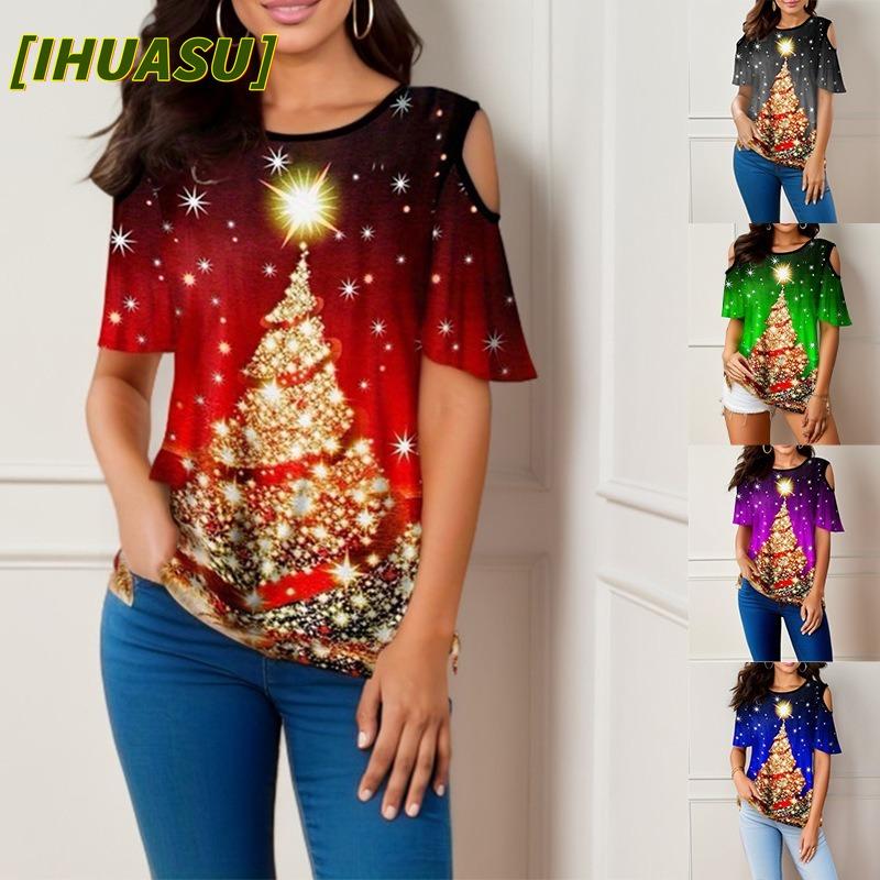 IHUASU Women's Fashion Casual Short Sleeve O-Neck Blouses & Shirts