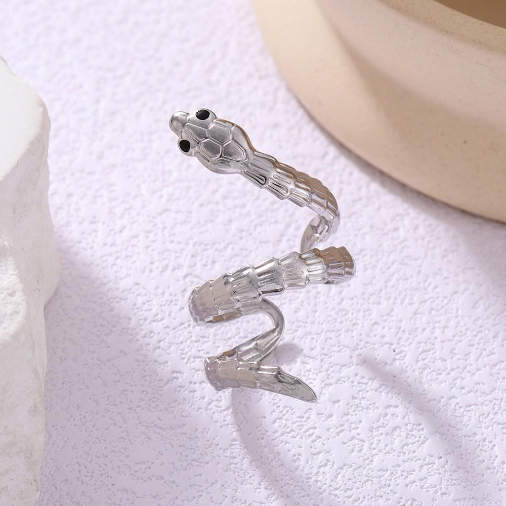 Gold-Plated Snake-Shaped Titanium Steel Adjustable Ring for Women - Retro, Colorfast, European & American Fashion.