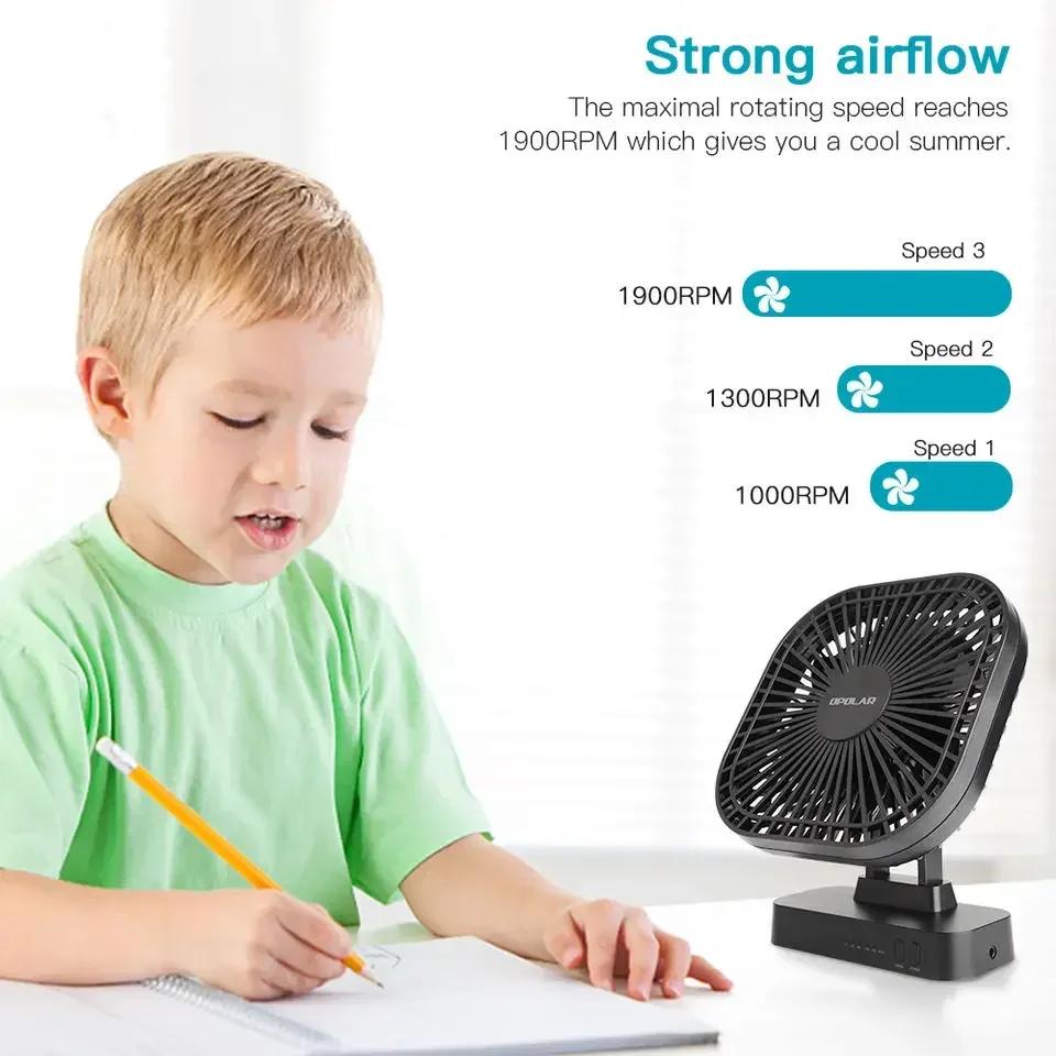 NEW Mini USB Fan Rechargeable Battery Fan with Timer Strong Wind 3 Speed 7 Fan Leaf Desktop Portable Office Camping Outdoor