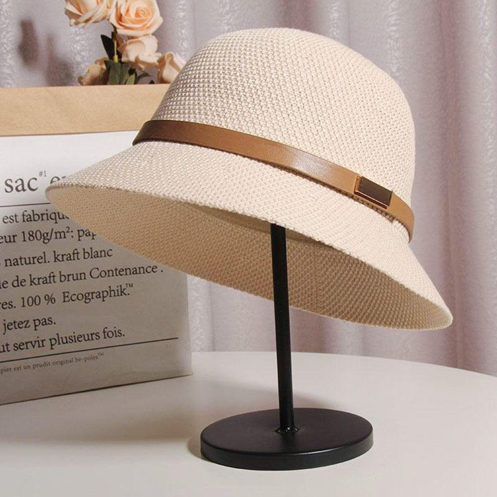 Summer UV Protection Bucket Hat Foldable Portable Sun Cap Breathable Wide Brim Straw Hat Women