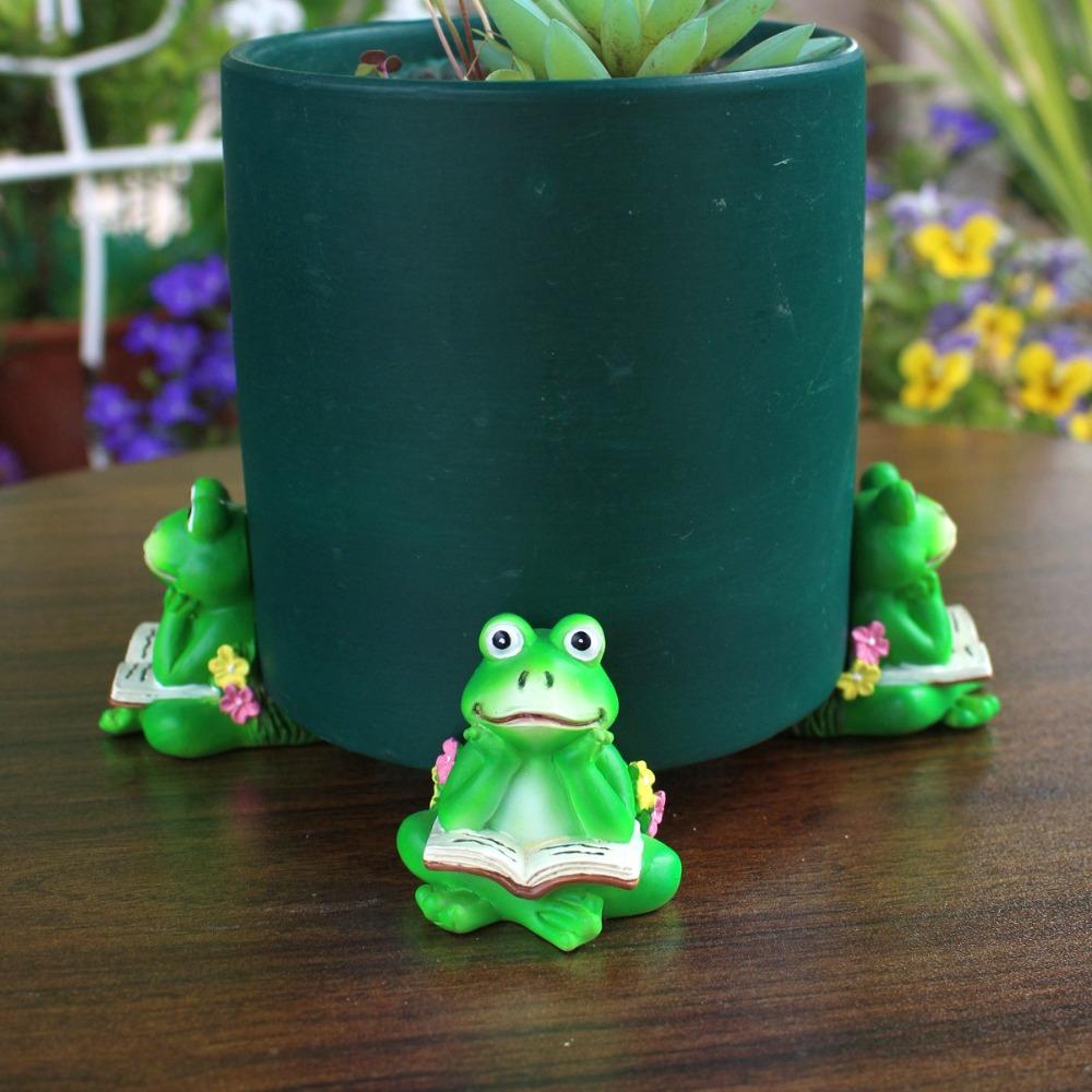 3pcs Green Frog Potted Mat Cartoon Animal Statue Micro-landscape Accessories