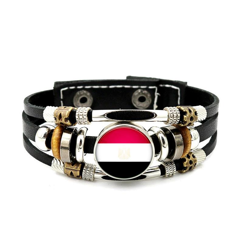 Factory National Country Flag Design Bracelet Crystal Bead Snap Button Sports National Team Jewelry Gift Leather Wrap Bracelet