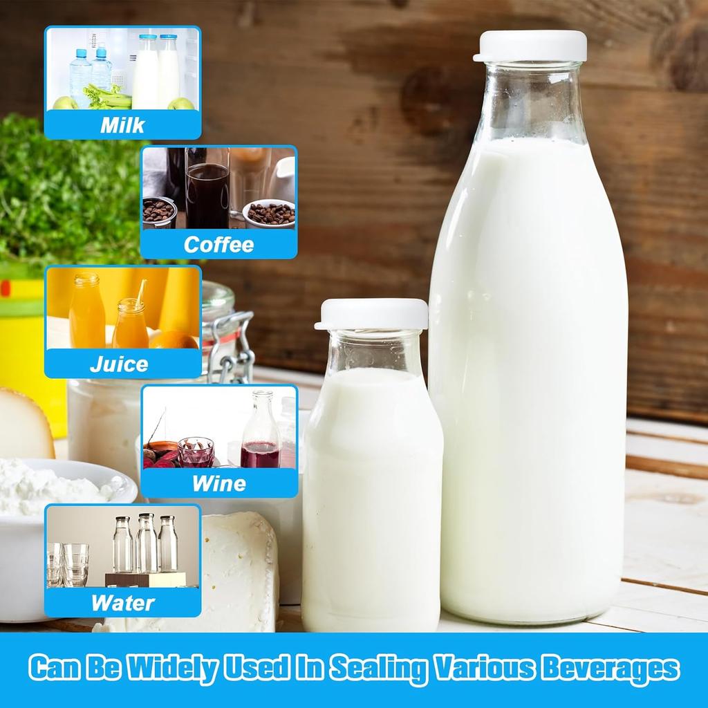 6PCS Silicone Glass Milk Bottle Caps, 48mm Diameter Silicone Glass Bottle Replacement Caps for Libbey & Stanpac Milk Glasses Bottles Reble and