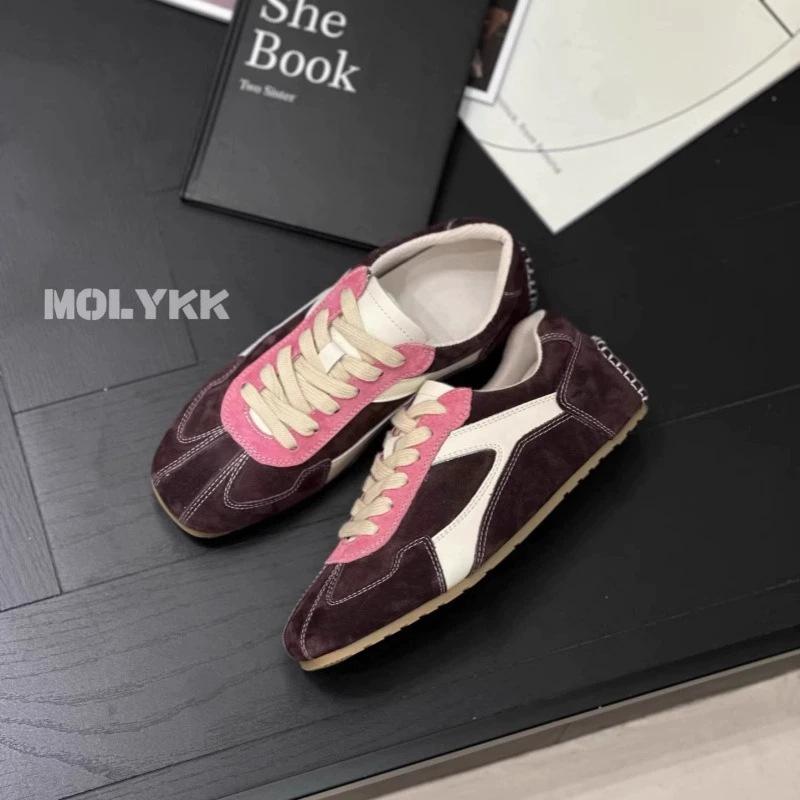 Cowhide Version~ Retro German Training Shoes Women's Tide 2026 Autumn New Color Matching Flat Casual Lace-up Sports Shoes Board Shoes