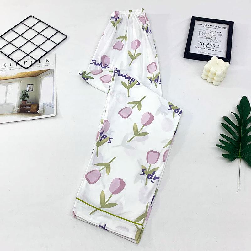 Spring/Summer Retro Floral Print Pajama Pants - Women's Korean Style, Suitable for Casual Wear, Loose Fit, Ideal for Spring and Autumn.