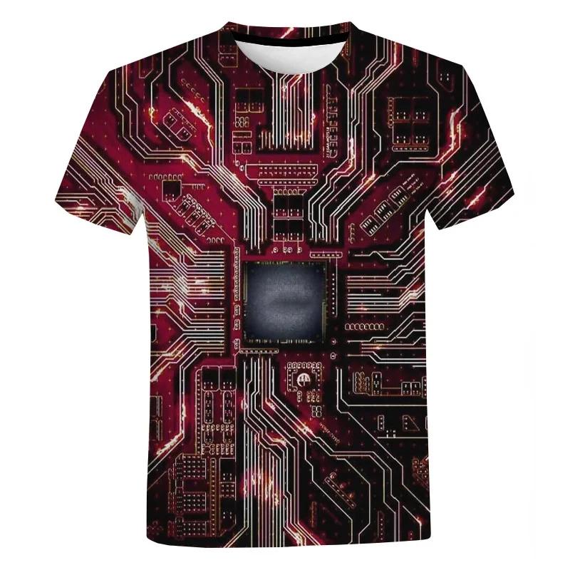 Clothing Cool Motherboard CPU Mainboard T-shirt Short Sleeve Tops Tees 3D Circuit Board Electronic Chip Graphic T Shirts for Men