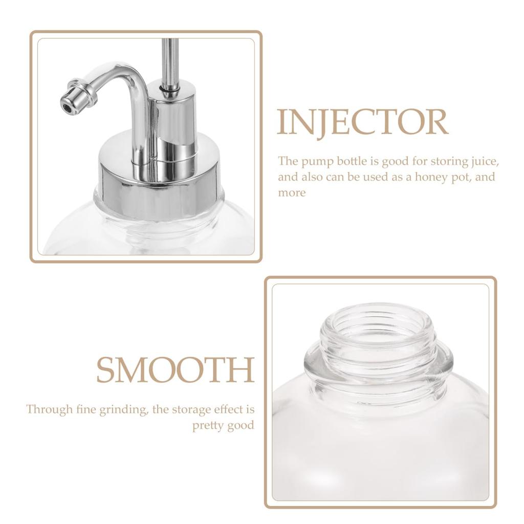 SAFIGLE Glass Syrup Dispenser Pump Bottle Lotion Soap Honey Dispenser Reusable 8.66X3.18In Compact Pump Lid for Kitchen Coffee Bar