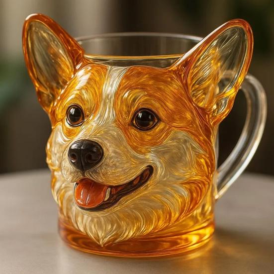 3D Hundefjes Glasskrus Morsom Vannkopp 11oz Gravering Kreativ Drikkebeholder Funky Skulpturelt Glass Gave til Hundelskere