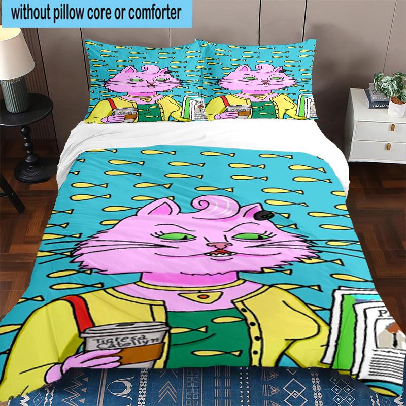 3PCS Pink Cat Man Horse 3pcs Bedding,Including 3PCS Duvet Cover And 2pcs Pillowcases Perfect for Christmas,Ideal for Bedroom, Dormitory