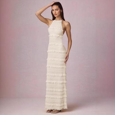 Summer New European and American Sexy Lotus Leaf Lace Halter Neck Strap Super Long Dress