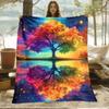Rainbow Tree Flannel Blanket Cosmic Nature Art Vibrant Forest Scene Reflective Water Design Soft Fleece Throw HomeDecorSpiritual