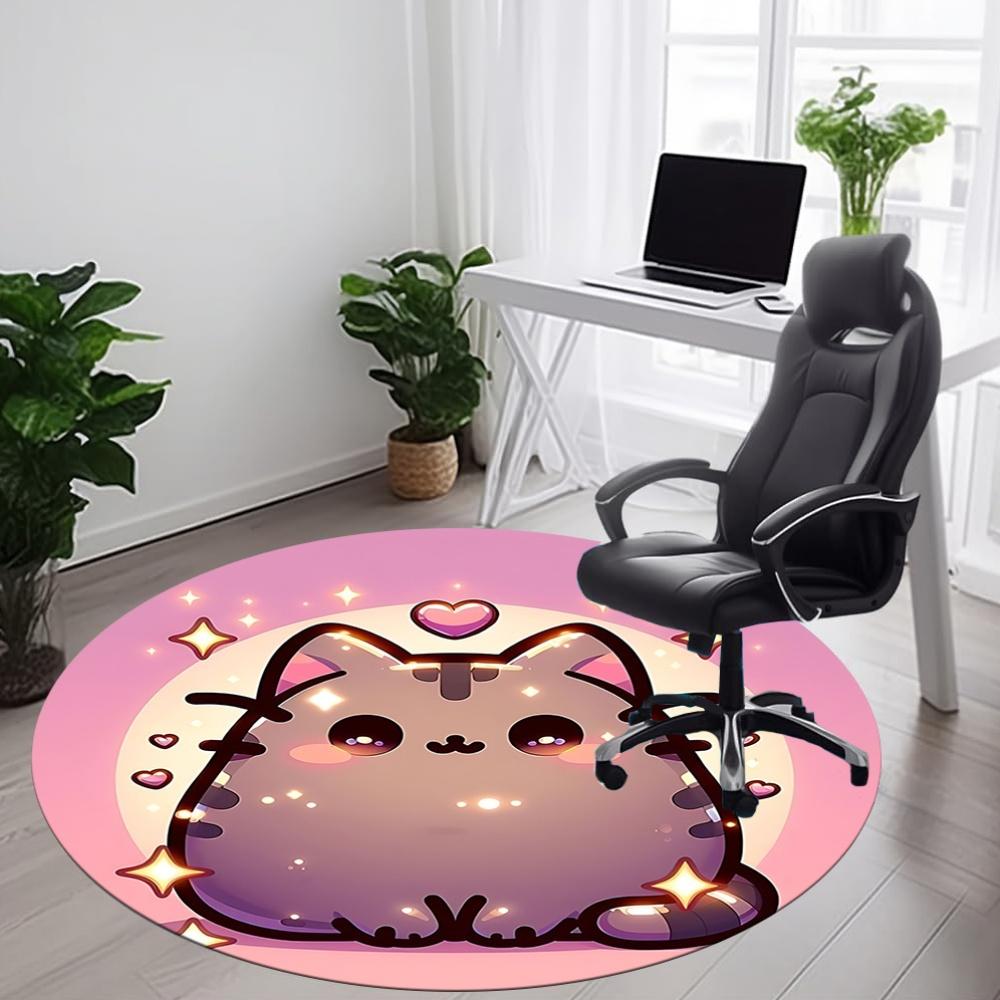 1 szt. Pusheen Uroczy Kot Okrągły Dywanik Biurowy, Pod Krzesła Biurowe, Sypialnia, Salon, Wystrój Domu, Dekoracja Pokoju, Dostępny w Różnych Rozmiarach