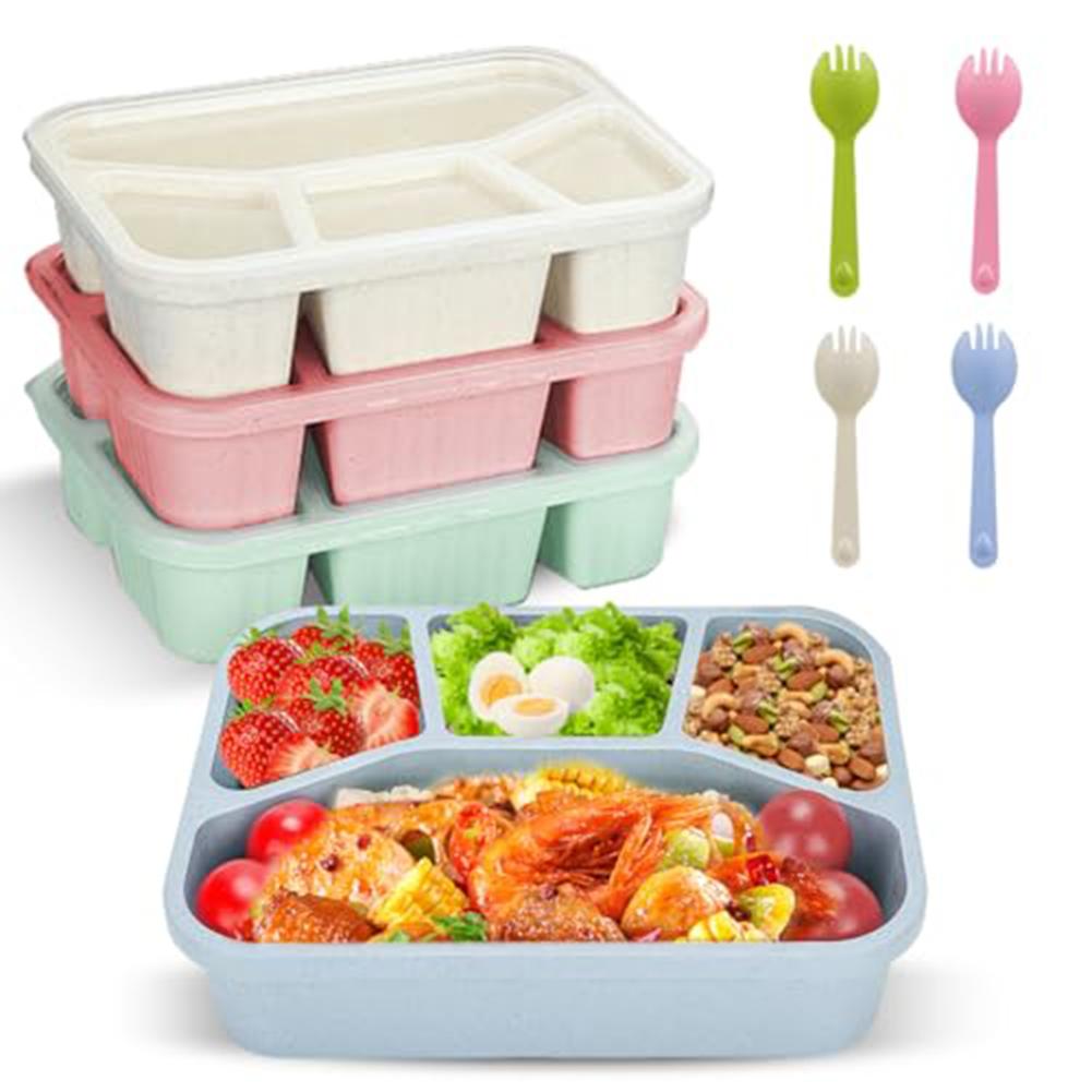 1set Lunchbox Set Microwaveable Reusable Leakproof 21x16x6cm Red,White,Blue,Green Four Vibrant Lunchboxes With Fruit Forks