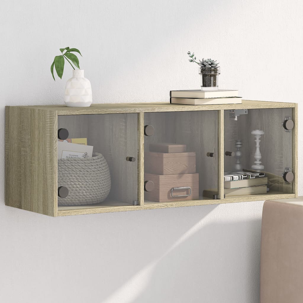 Wall Cabinet with Glass Doors Sonoma Oak 102 X 37 X 35 Cm