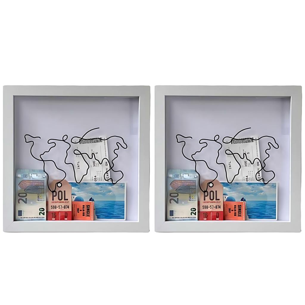 2PCS Adventure Archive Boxes Map Box Photo Frame Hanging Travelling Memorial Box Ticket Stamp Shadow Box Photo Frame Memory Box