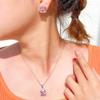 Bright Princess Pink Long Square Diamond Set Chain Electroplating Two-Color Zircon Necklace Earrings Square Diamond Color Treasure Set