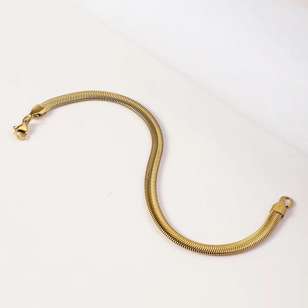 6mm Retro Men Stainless Steel Flat Snake Chain Bracelet Hip Hop Party Fashion Jewelry Trends Titanium Steel Accessories Gifts