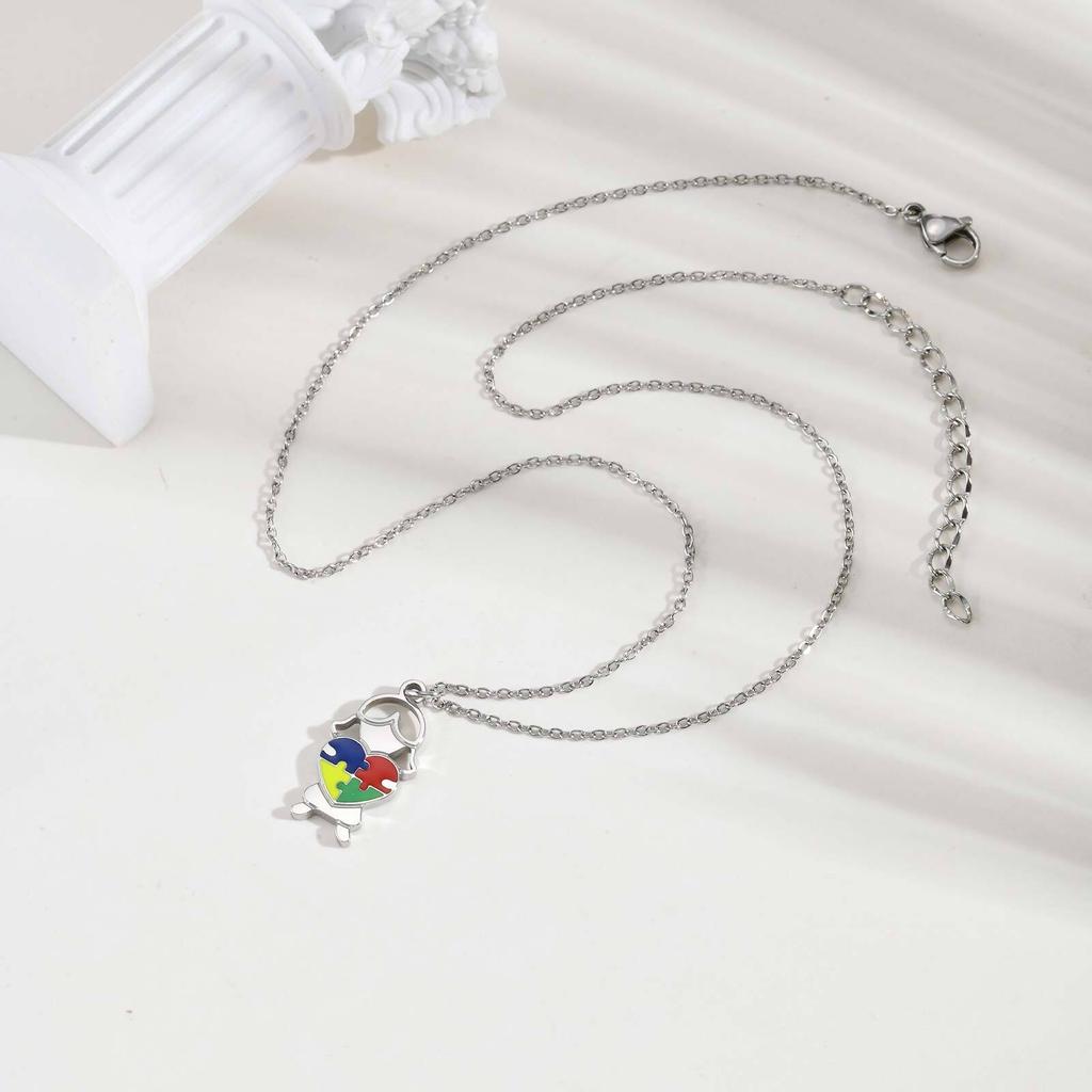Collana Consapevolezza Autismo, Cuore Puzzle in Acciaio Inossidabile Forma Bambino Ragazza Autismo Ciondolo, Gioielli Regali Consapevolezza