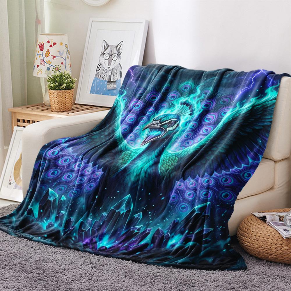 

1Pc Peacock Print Flannel Blanket, High quality Comfortable for All Seasons, Home Decor, Warmth and Comfort, Perfect for Christmas Gifts 80cm x 120cm