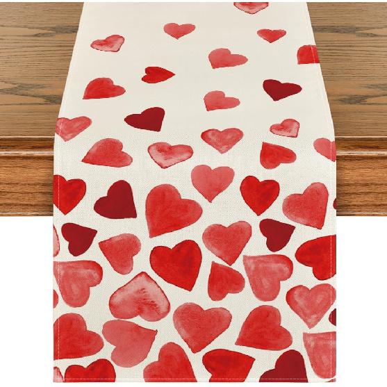 Artoid Mode Red Heart Valentine's Day Table Runner, Seasonal Anniversary Wedding Kitchen Dining Table Decoration for Home Party Decor 13x72 Inch