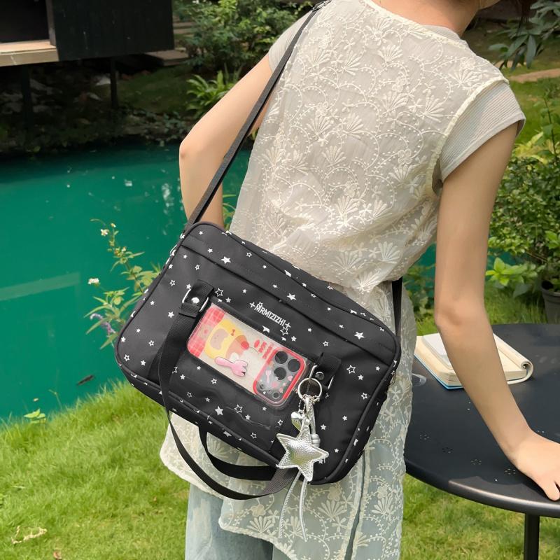 Kawaii Japanese Polka Dot Ita Bag Casual Crossbody Shoulder Bag Cute Anime Badge Display Handbag for Students Girls Daily Use