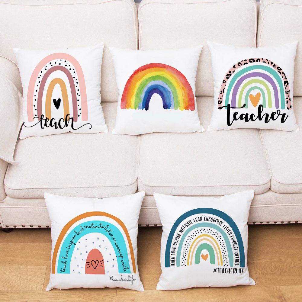 

Rainbow Hugging Pillowcase Backrest Cute Style Sofa Office Hugging Pillowcase Send Teacher Gift Decorative Pillow Case 45*45cm 450mm*450mm
